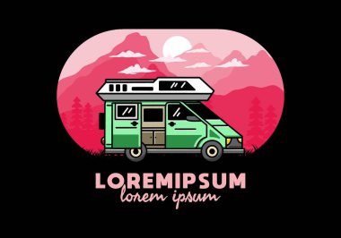 Big family van with sliding door for camping illustration badge design