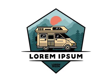 Big family van with sliding door for camping illustration badge design