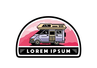 Big family van with sliding door for camping illustration badge design