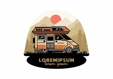 Big family van with sliding door for camping illustration badge design