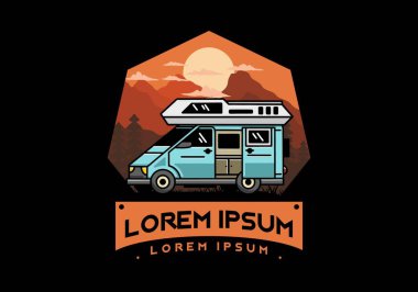 Big family van with sliding door for camping illustration badge design