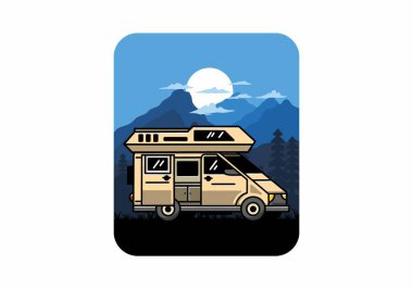 Big family van with sliding door for camping illustration badge design