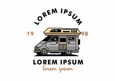 Big family van with sliding door for camping illustration badge design