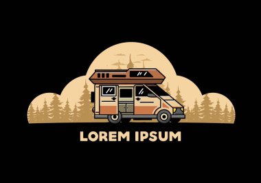 Big family van with sliding door for camping illustration badge design