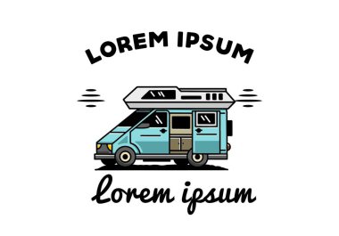 Big family van with sliding door for camping illustration badge design