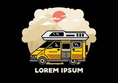 Big family van with sliding door for camping illustration badge design