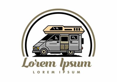 Big family van with sliding door for camping illustration badge design