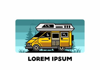 Big family van with sliding door for camping illustration badge design
