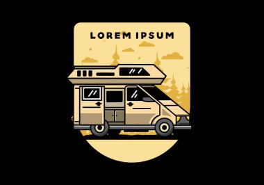 Big family van with sliding door for camping illustration badge design
