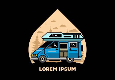 Big family van with sliding door for camping illustration badge design