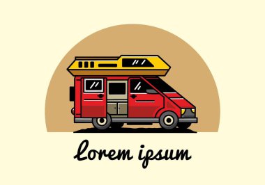 Big family van with sliding door for camping illustration badge design