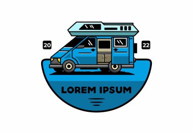 Big family van with sliding door for camping illustration badge design