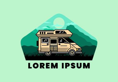 Big family van with sliding door for camping illustration badge design