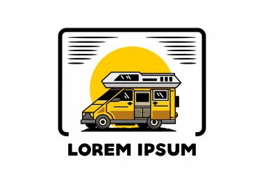 Big family van with sliding door for camping illustration badge design