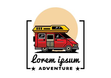 Big family van with sliding door for camping illustration badge design