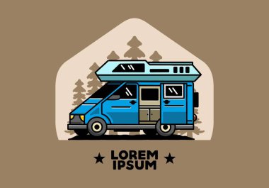Big family van with sliding door for camping illustration badge design