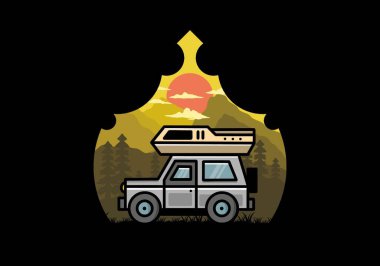 Off road vehicle car camping outdoor illustration badge design