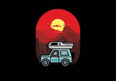 Off road vehicle car camping outdoor illustration badge design