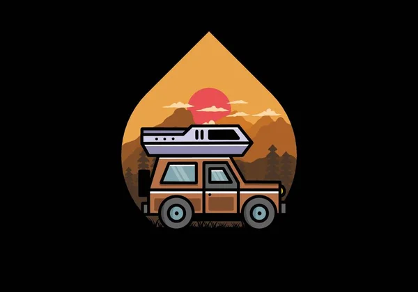 Road Vehicle Car Camping Outdoor Illustration Badge Design — Image vectorielle