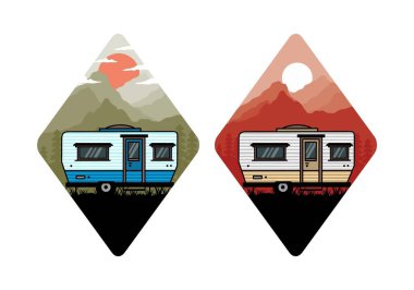 Teardrop van camper for camping illustration badge design
