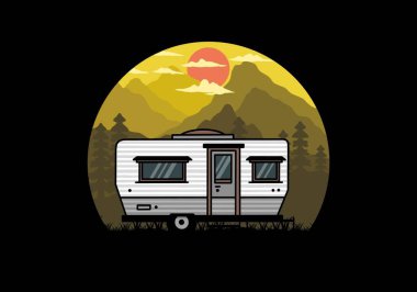 Teardrop van camper for camping illustration badge design