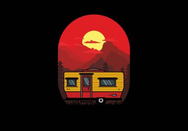 Teardrop van camper for camping illustration badge design