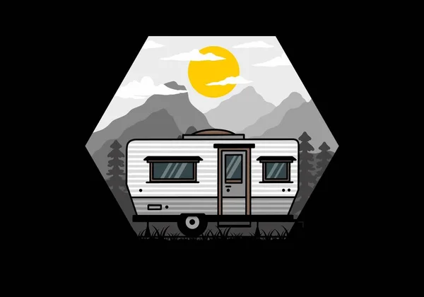 Teardrop Van Camper Camping Illustration Badge Design — Stock Vector