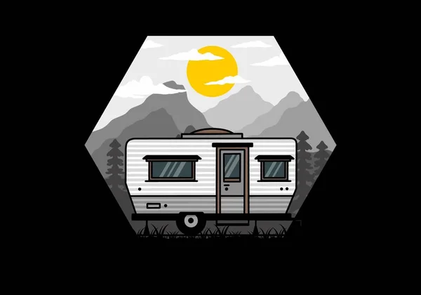 Teardrop Van Camper Camping Illustration Badge Design — стоковый вектор