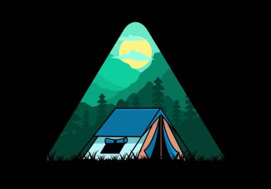 Colorful double layer tent flat illustration badge design