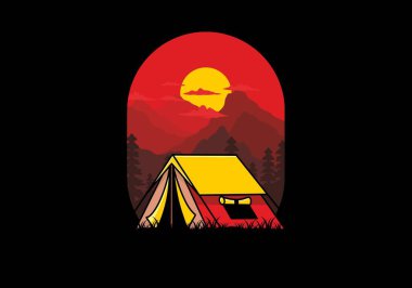 Colorful double layer tent flat illustration badge design