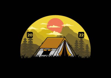Colorful double layer tent flat illustration badge design
