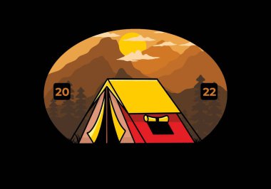 Colorful double layer tent flat illustration badge design