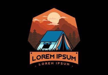 Colorful double layer tent flat illustration badge design