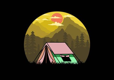 Colorful double layer tent flat illustration badge design