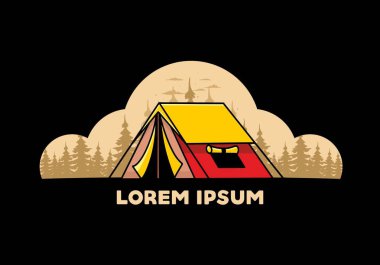 Colorful double layer tent flat illustration badge design