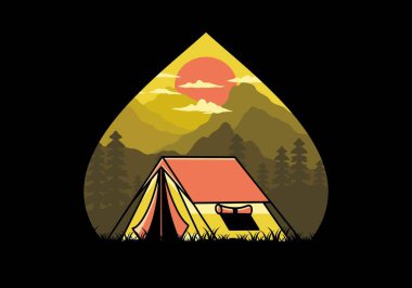 Colorful double layer tent flat illustration badge design