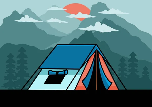 Colorful Double Layer Tent Flat Illustration Badge Design — Διανυσματικό Αρχείο