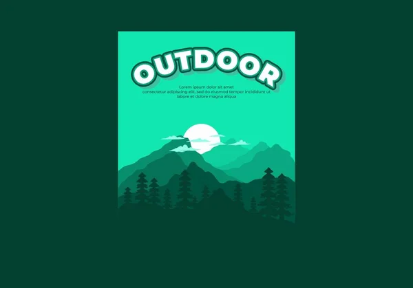 Green Color Mountain Landscape Flat Illustration Design — Wektor stockowy