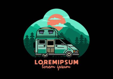 Çatı kutusu çizim rozeti tasarımlı büyük bir minibüs kampçısı.