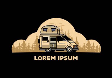 Çatı kutusu çizim rozeti tasarımlı büyük bir minibüs kampçısı.
