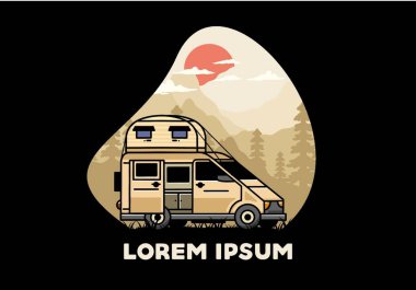 Çatı kutusu çizim rozeti tasarımlı büyük bir minibüs kampçısı.