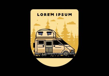 Çatı kutusu çizim rozeti tasarımlı büyük bir minibüs kampçısı.