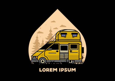 Çatı kutusu çizim rozeti tasarımlı büyük bir minibüs kampçısı.