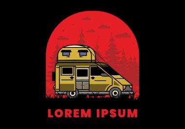 Çatı kutusu çizim rozeti tasarımlı büyük bir minibüs kampçısı.