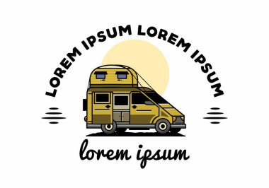 Çatı kutusu çizim rozeti tasarımlı büyük bir minibüs kampçısı.