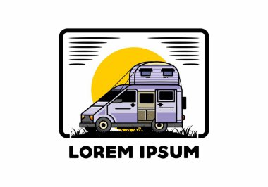 Çatı kutusu çizim rozeti tasarımlı büyük bir minibüs kampçısı.