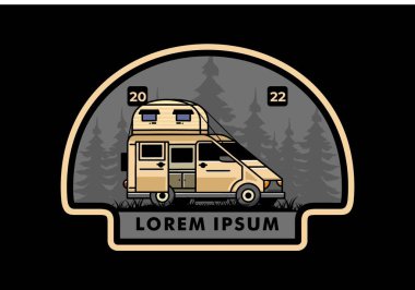 Çatı kutusu çizim rozeti tasarımlı büyük bir minibüs kampçısı.