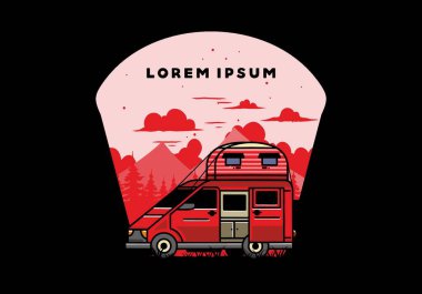 Çatı kutusu çizim rozeti tasarımlı büyük bir minibüs kampçısı.