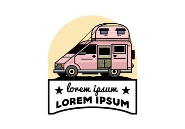 Çatı kutusu çizim rozeti tasarımlı büyük bir minibüs kampçısı.