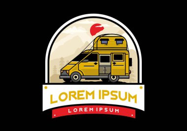 Çatı kutusu çizim rozeti tasarımlı büyük bir minibüs kampçısı.